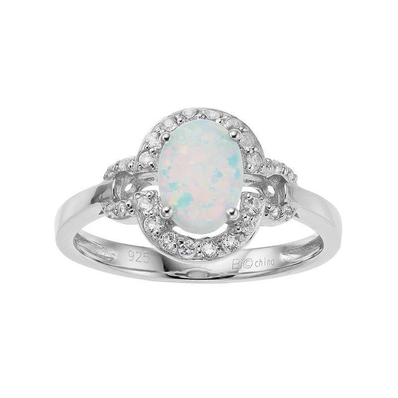 Gemminded Sterling Silver Lab-Created White Opal & White Topaz Oval Halo Ring, Womens Product Image