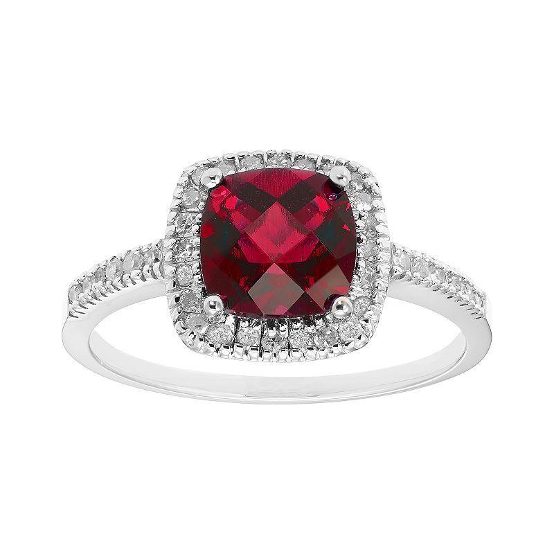 Lab-Created Ruby 10K Gold & 1/5 Carat T.W. Diamond Frame Ring, Womens White Product Image