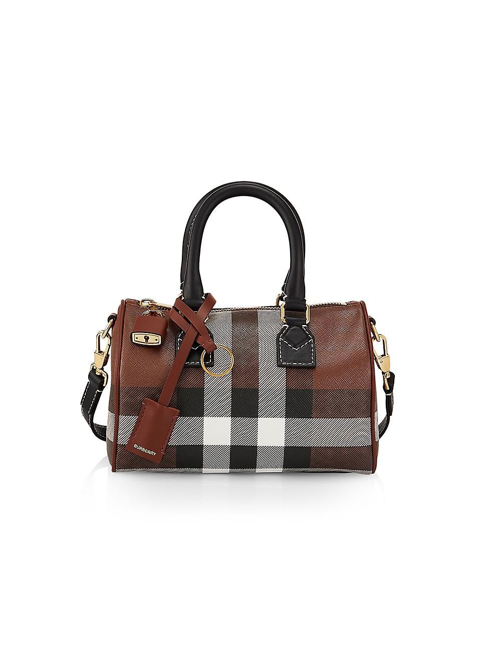 Womens Check Mini Leather Top Handle Bowling Bag Product Image