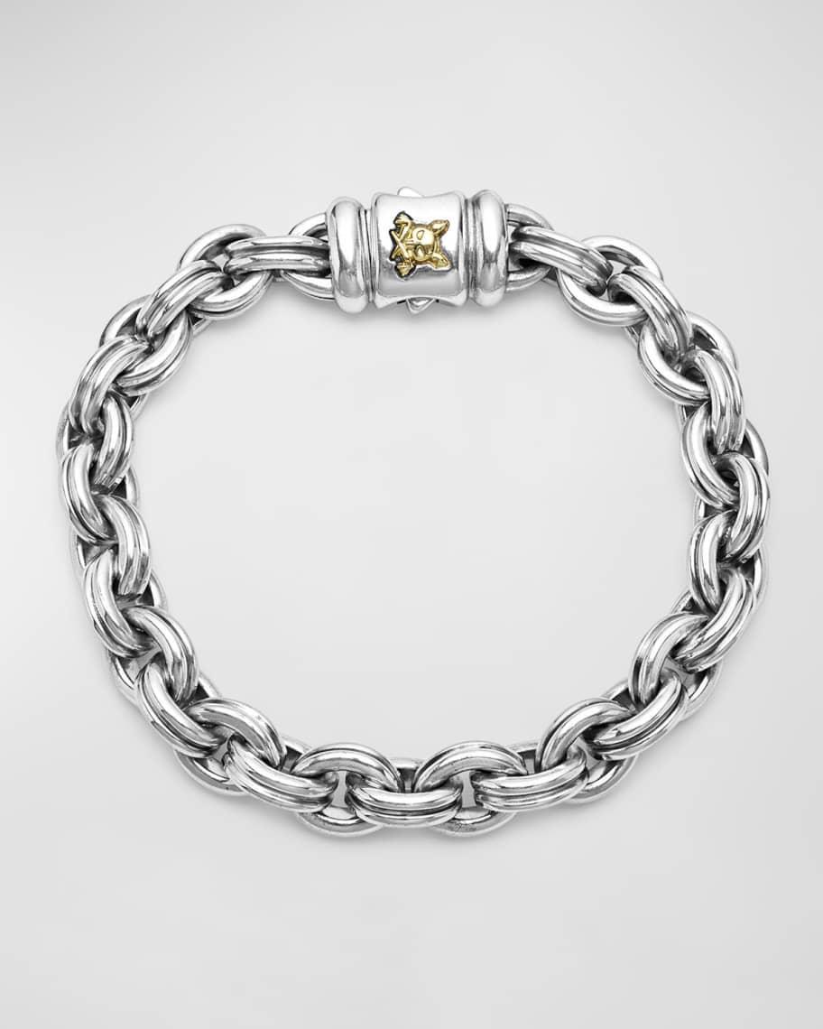 Men's Sterling Silver and 18K Gold Anthem Double Link Caviar Krunch Chain Bracelet, Size 7 Product Image