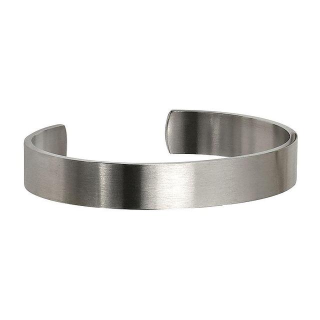 Mens Brushed Stainless Steel Cuff Bracelet, White Product Image