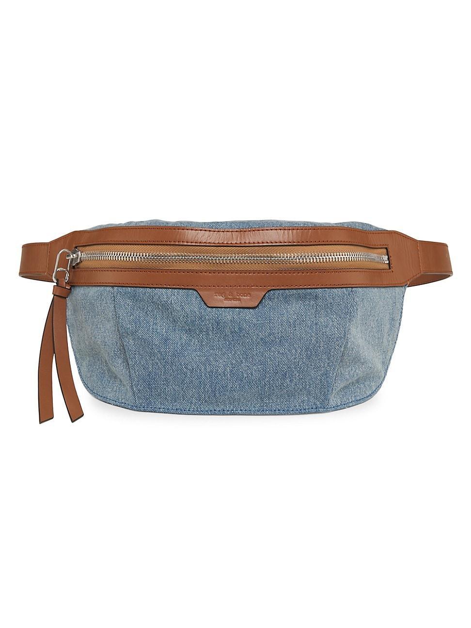 Womens Commuter Leather-Trimmed Denim Belt Bag Product Image