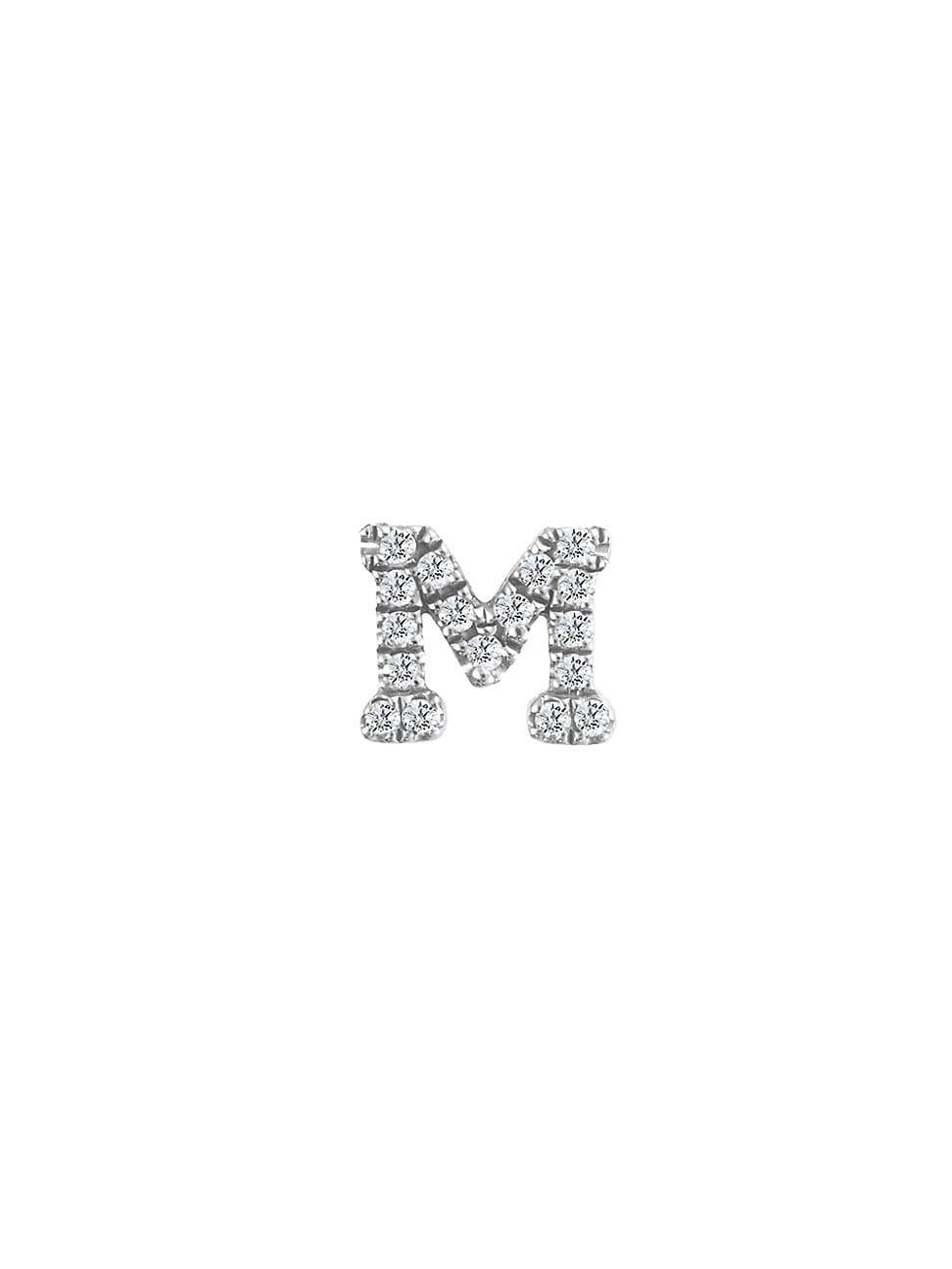 Womens 14K White Gold Diamond Intial Single Stud Earring Product Image