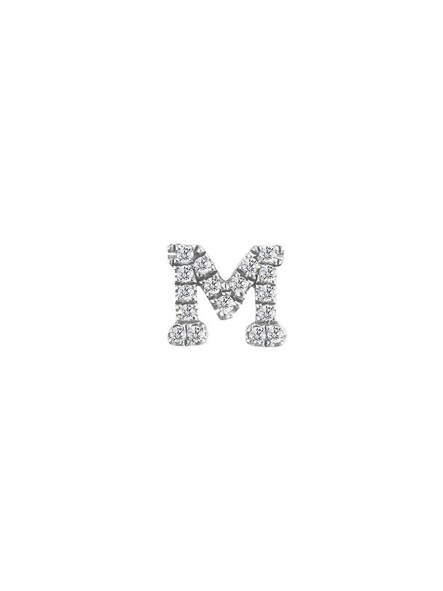 Womens 14K White Gold Diamond Intial Single Stud Earring Product Image