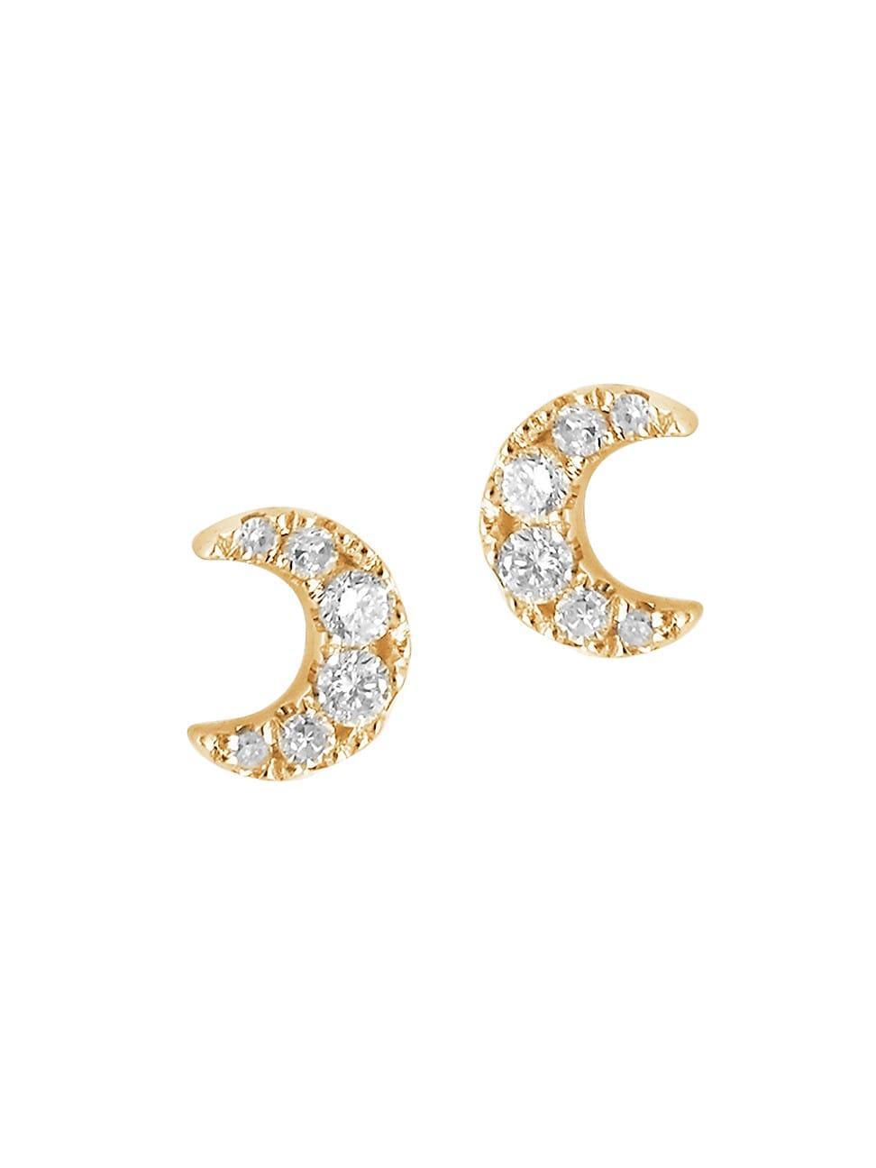 Womens Magic Touch 18K Yellow Gold & Diamond Moon Stud Earrings Product Image