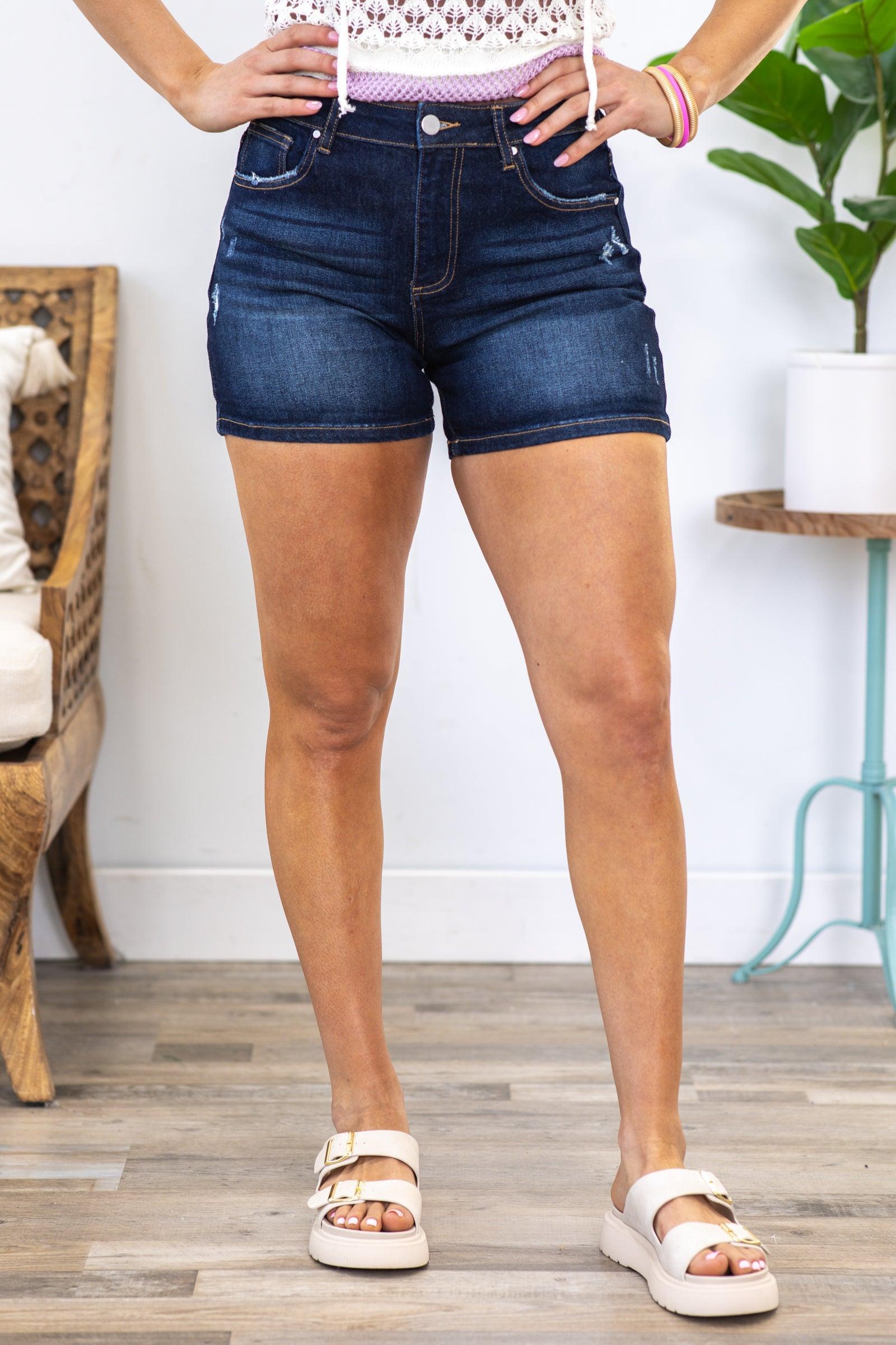 Risen Dark Wash High Rise Cuffed Shorts Product Image