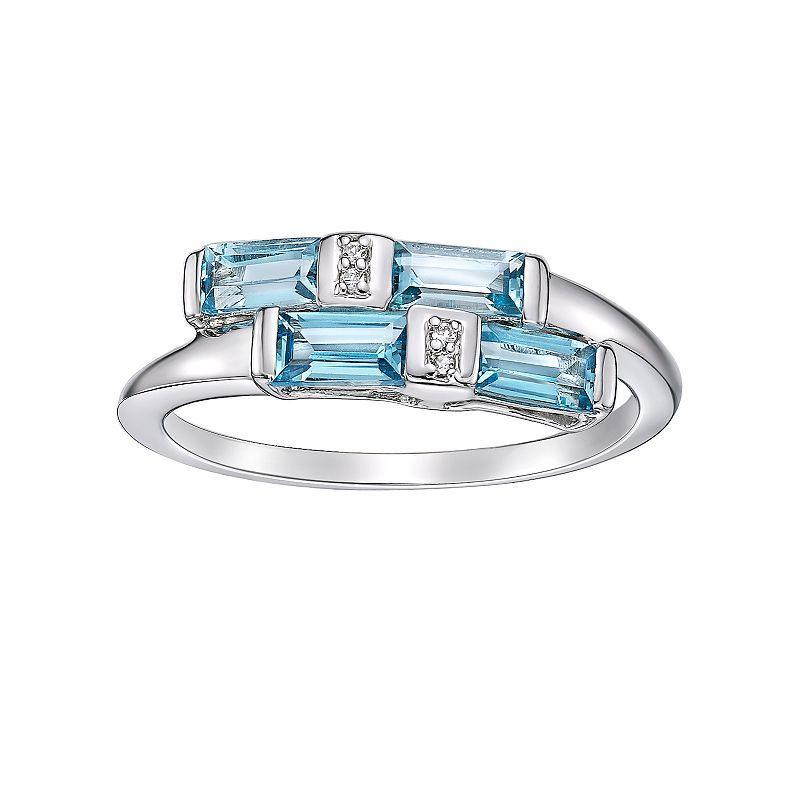 Gemminded Sterling Silver Blue Topaz & White Topaz Bypass Ring, Womens Product Image