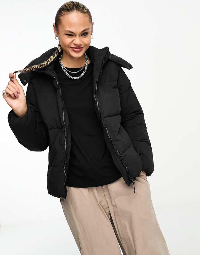 Cotton On button up mother puffer jacket with removable hood Product Image