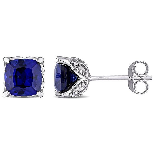 Stella Grace 10k White Gold Lab-Created Sapphire & Diamond Accent Stud Earrings, Womens, 10k Gold Product Image