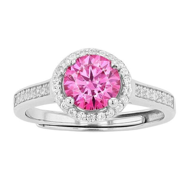 Stella Valentino Sterling Silver Fancy Pink & White Lab Created Moissanite Halo Adjustable Ring, Womens Product Image