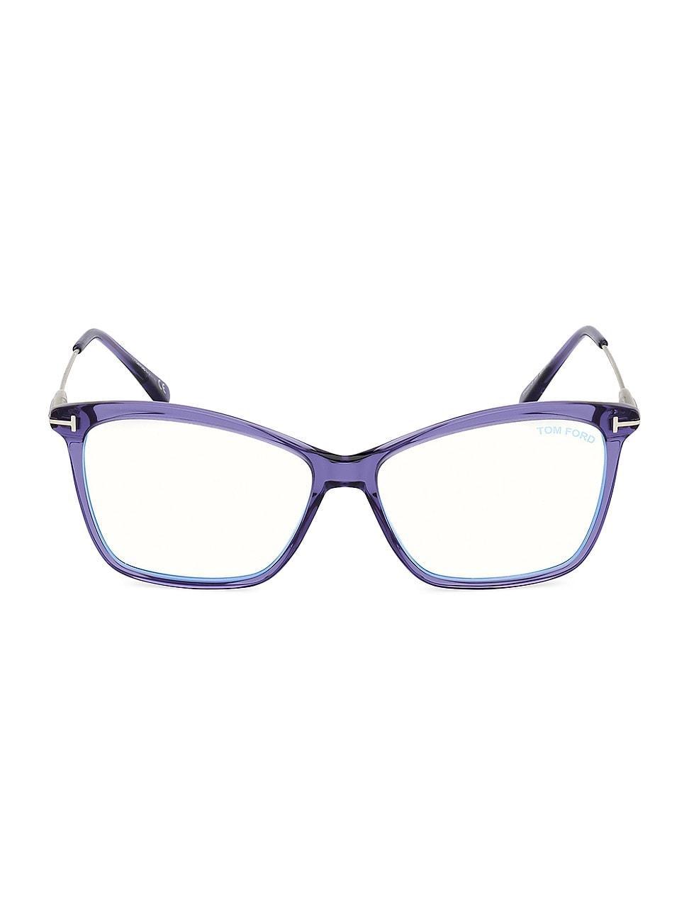 Womens 56MM Square Blue Filter Eyeglasses Product Image