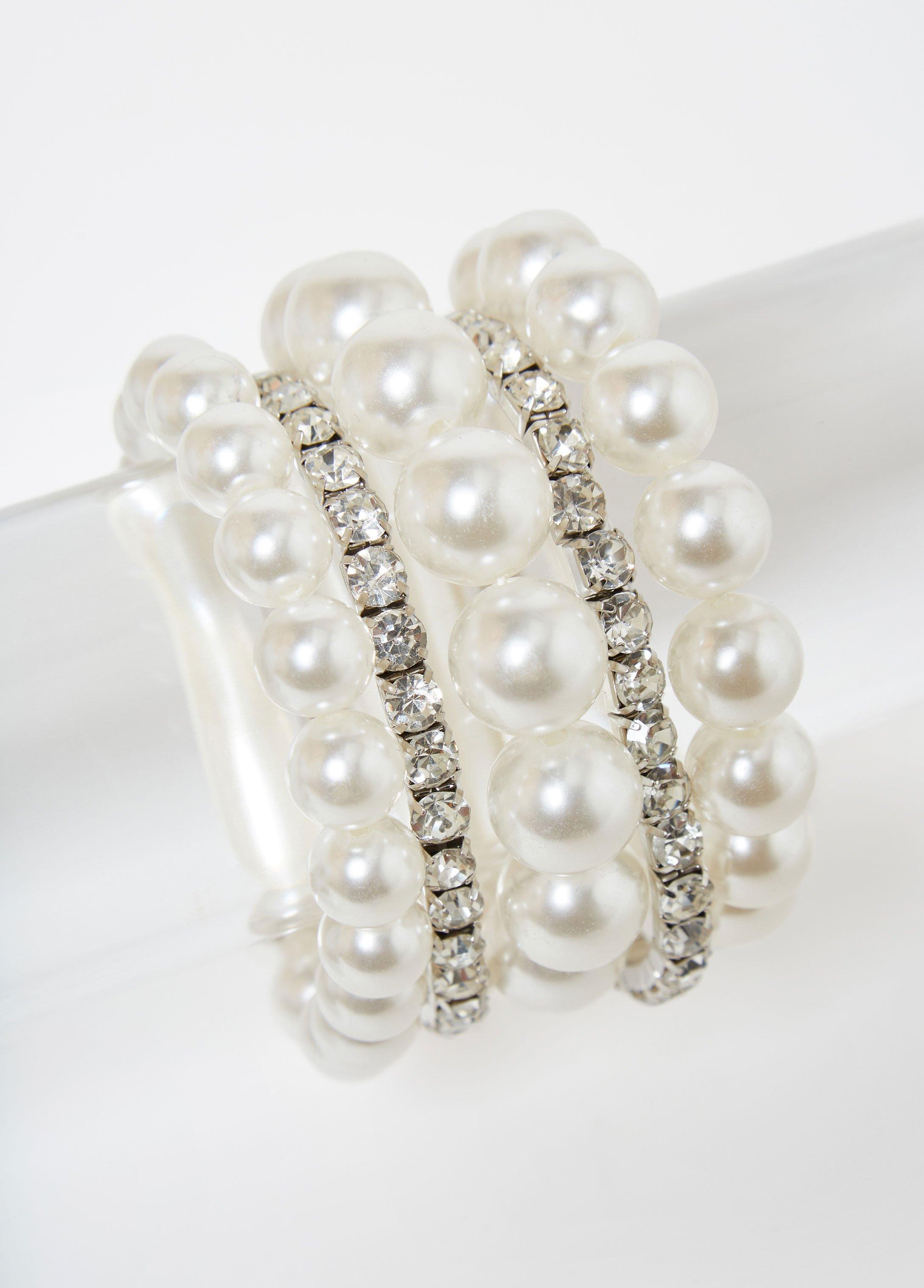 Plus Size Crystal & Faux Pearl Bracelet Set Ashley Stewart Product Image