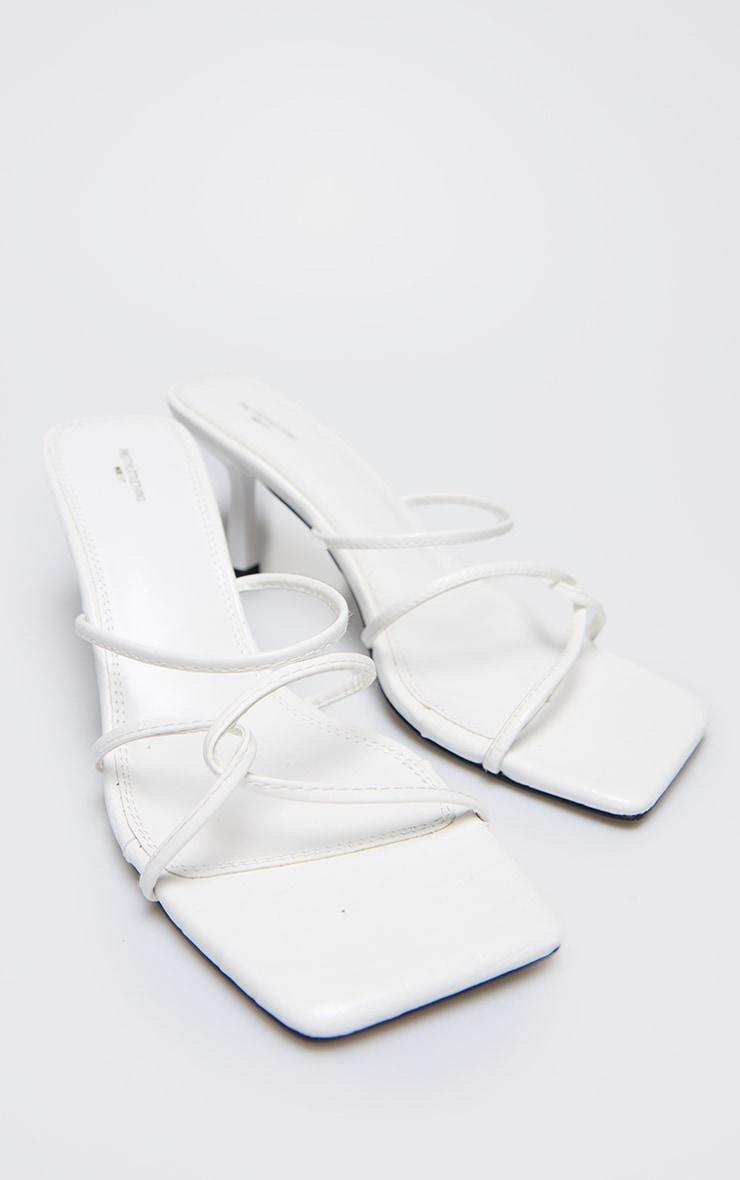 White PU Wide Fit Cross Over Strap Heeled Mules Product Image