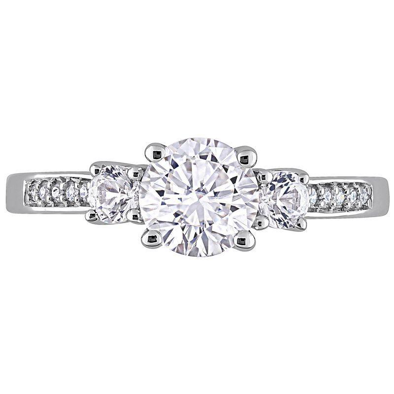 Stella Grace 10k White Gold Lab-Created White Sapphire & Diamond Accent 3-Stone Engagement Ring, Womens Product Image