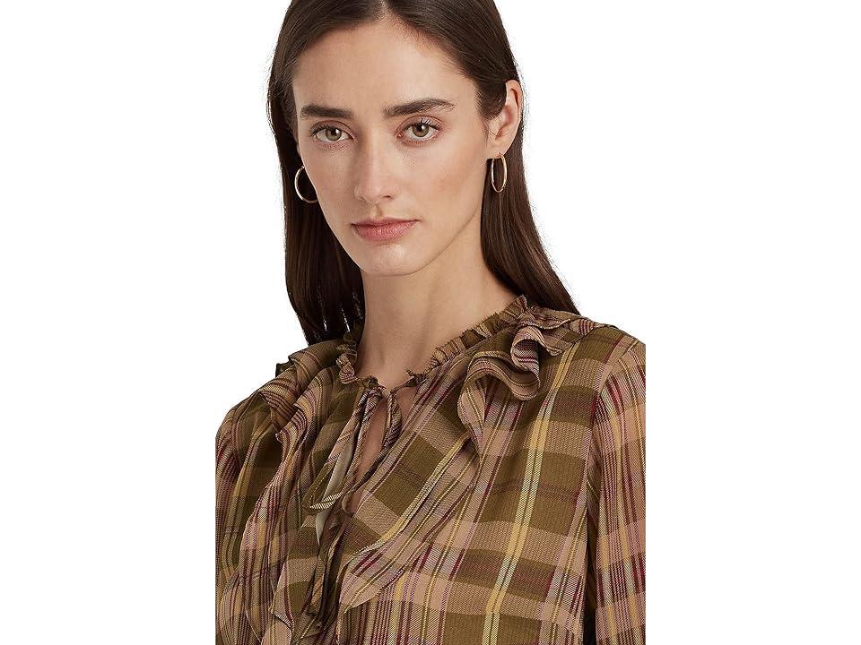 Lauren Ralph Lauren Yunstan Long Sleeve Blouse (Olive Multi) Women's Clothing Product Image