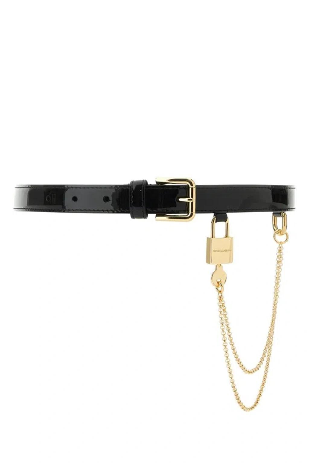 Black Leather Belt In Multicolor Product Image