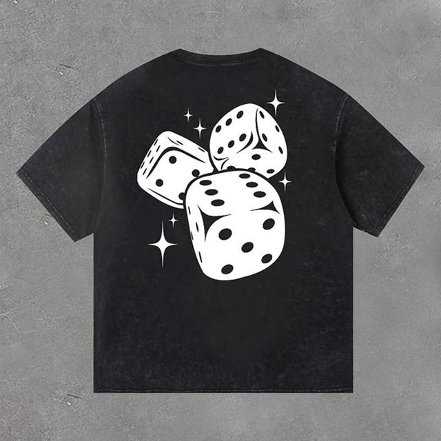 Fun Dice Print Acid Washed Retro T-Shirt Product Image