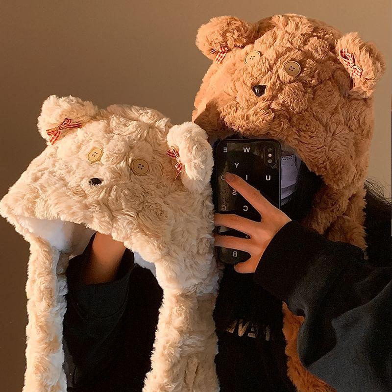 Bear Fluffy Hooded Scarf Product Image