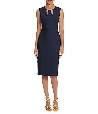 Donna Morgan Cut Out Crew Neck Sleeveless Stretch Crepe Sheath Dress Product Image