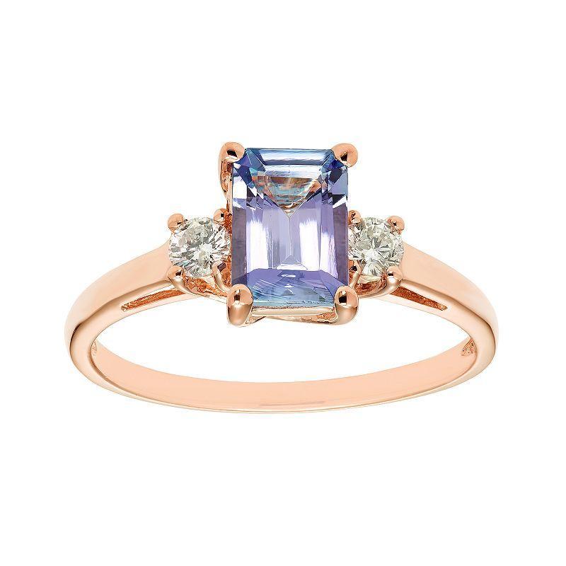 The Regal Collection 14k Gold Tanzanite & 1/5 Carat T.W. IGL Certified Diamond 3-Stone Ring, Womens Purple Product Image