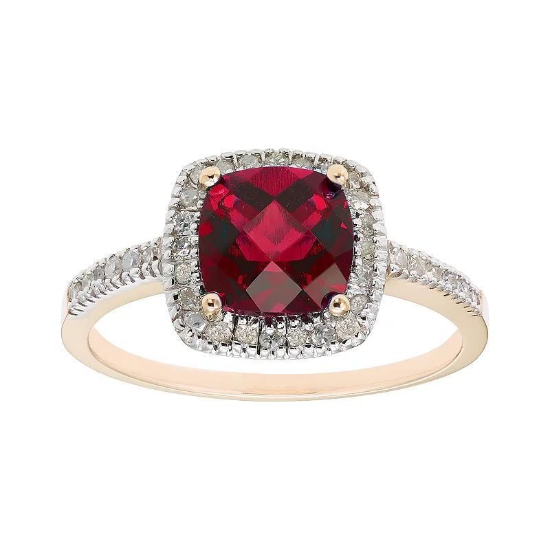 Lab-Created Ruby 10K Gold & 1/5 Carat T.W. Diamond Frame Ring, Womens White Product Image