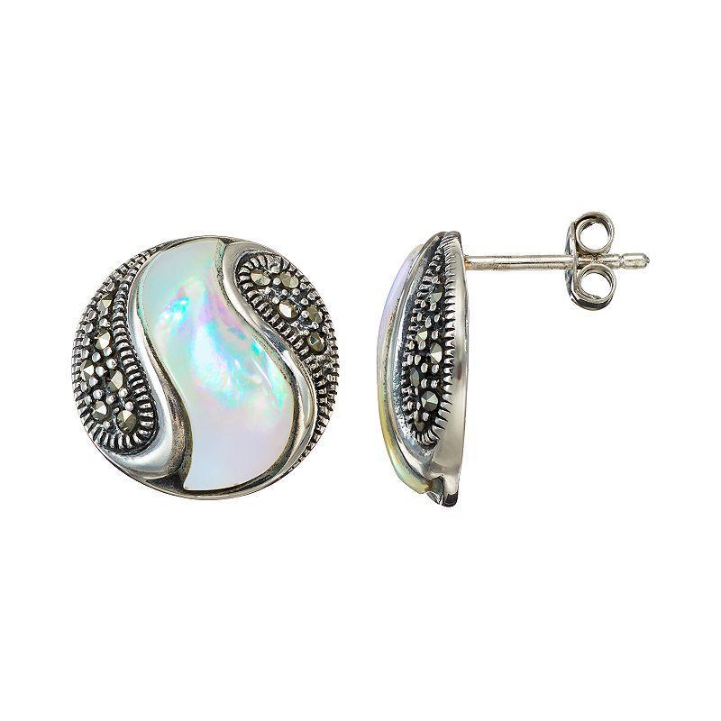 Tori Hill Mother-of-Pearl & Marcasite Sterling Silver Swirl Stud Earrings, Womens, Grey Product Image