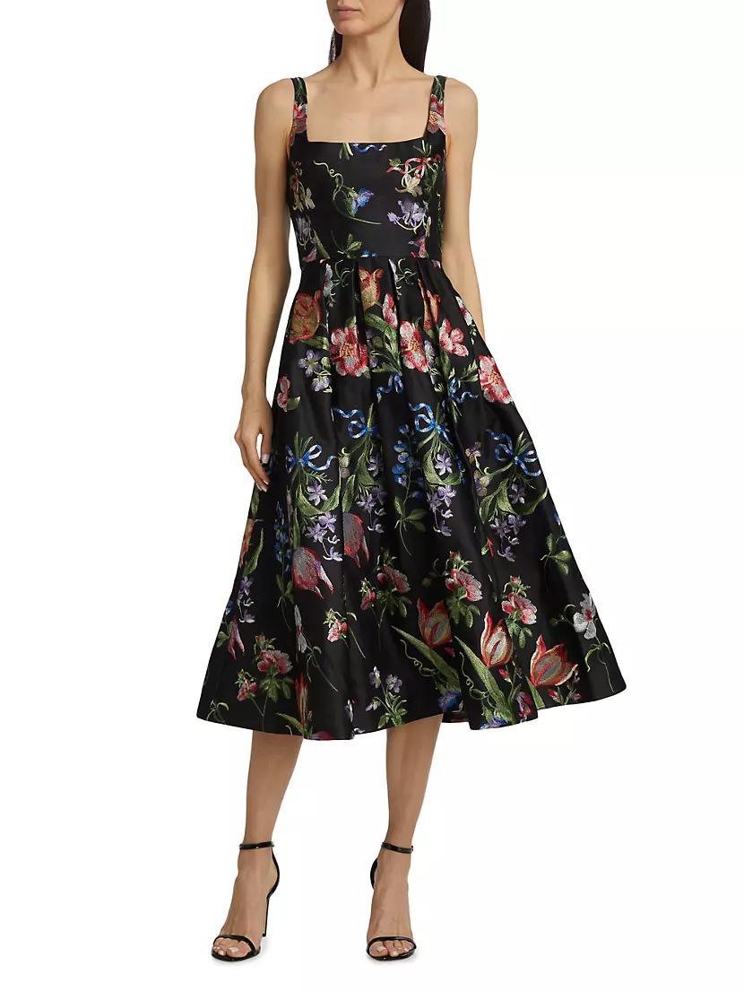 Floral Satin Cocktail Midi-Dress Product Image