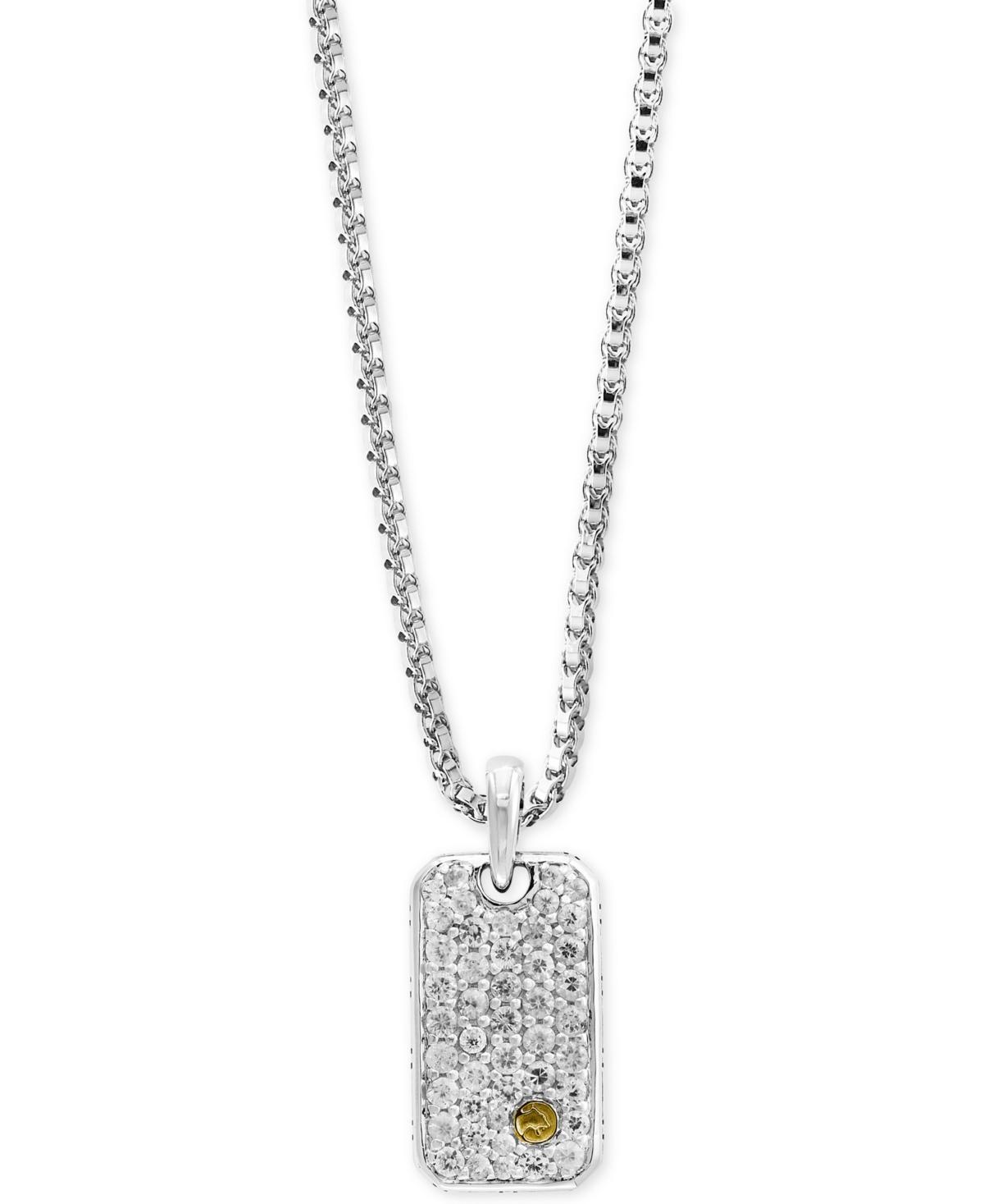 Mens White Sapphire Cluster Dog Tag Pendant Necklace (1-3/8 ct. t.w.) in Sterling Silver & 18k Gold Product Image