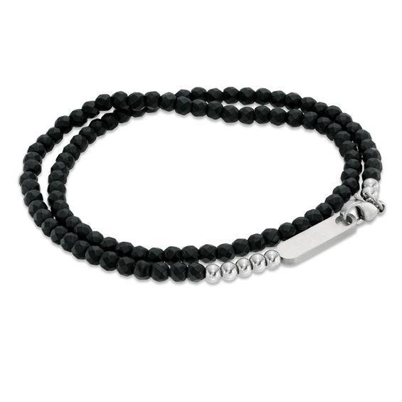 Men's 4.0mm Hematite Bead Wrap-Around Bracelet with Stainless Steel Closure Product Image