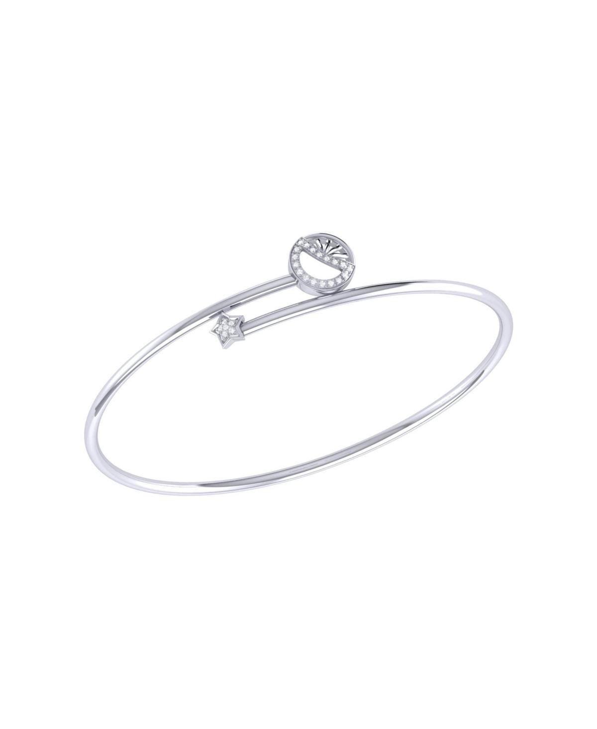 LuvMyJewelry Half Moon Star Design Sterling Silver Diamond Adjustable Women Bangle Product Image