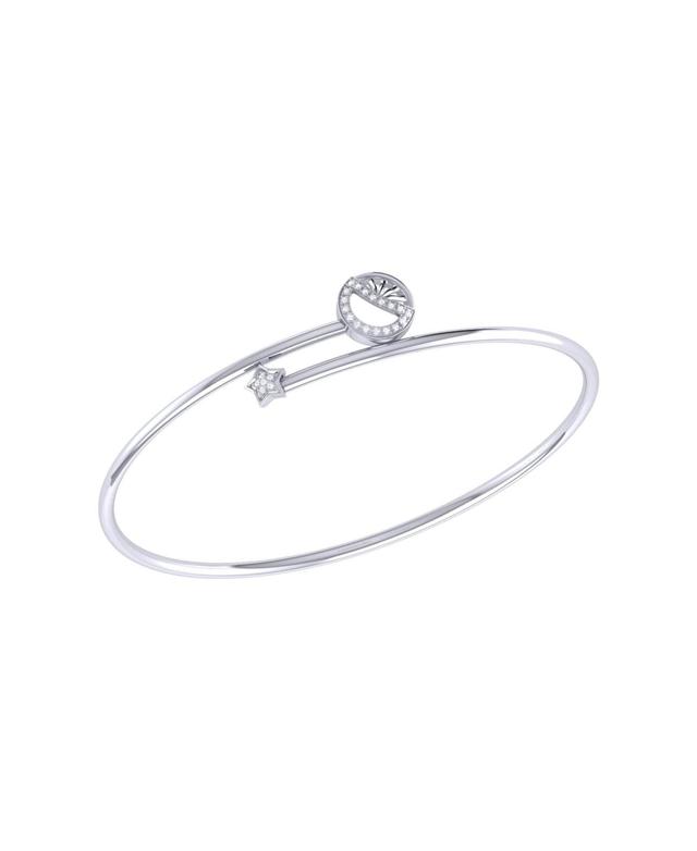 LuvMyJewelry Half Moon Star Design Sterling Silver Diamond Adjustable Women Bangle Product Image