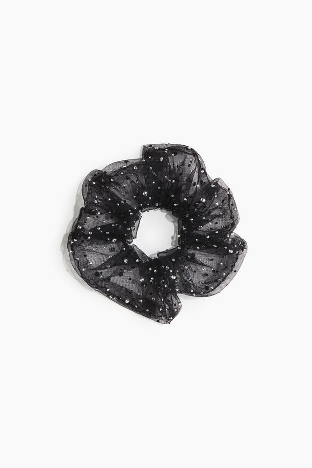 Rhinestone-Embellished Mesh Scrunchie Product Image