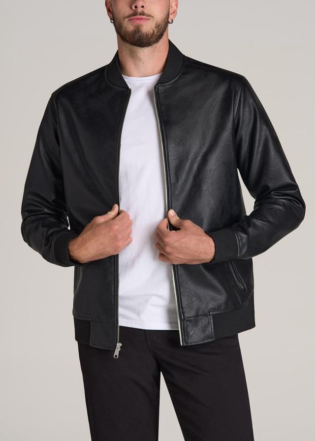 Faux Leather Bomber Jacket for Tall Men in Black Male Product Image