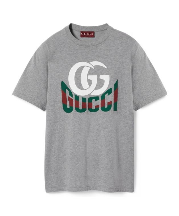 GUCCI Printed Cotton Jersey T-shirt In Grey Product Image