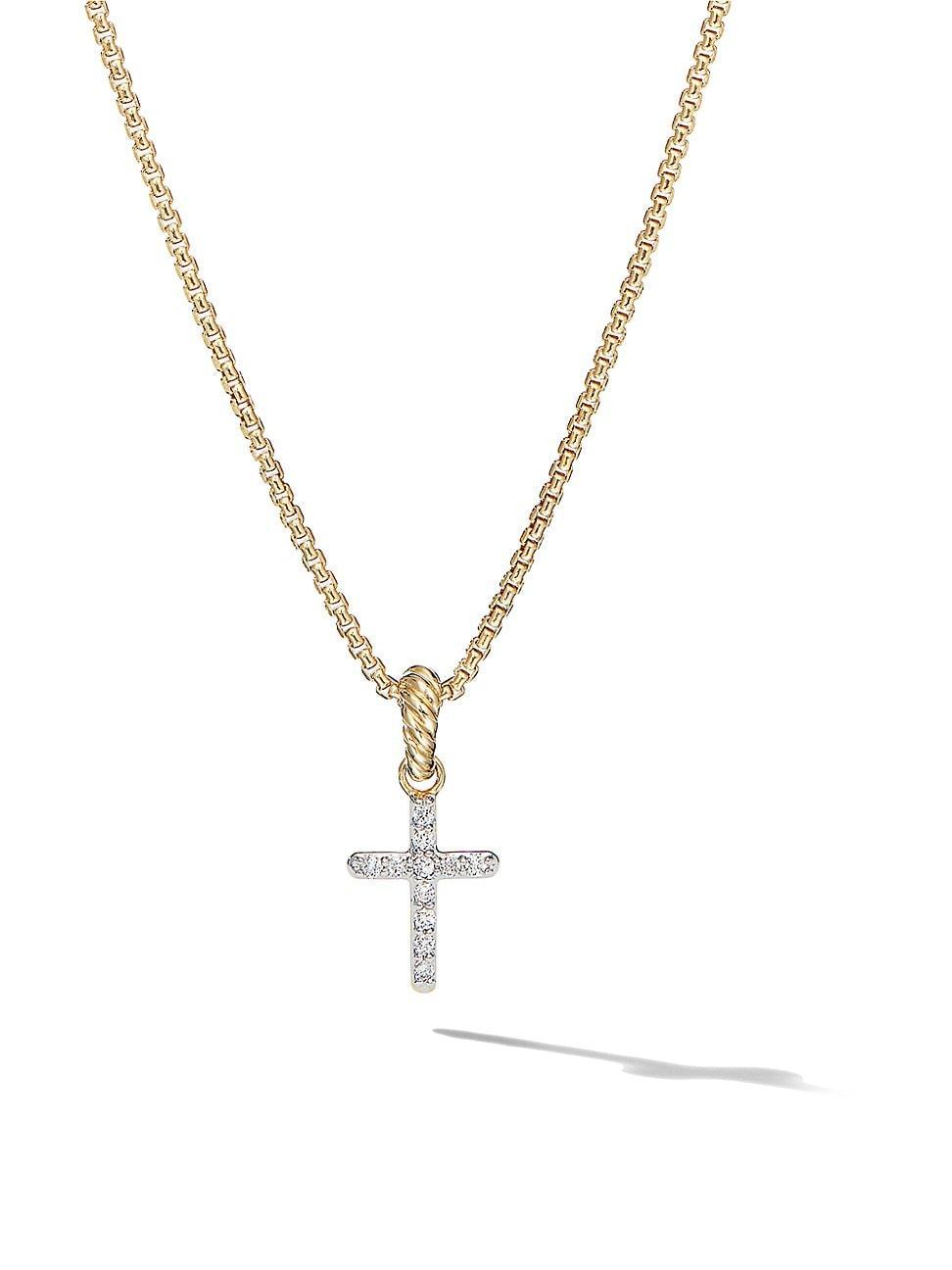 Womens Cable Collectibles Cross Amulet in 18K Yellow Gold with Pav Diamonds Product Image