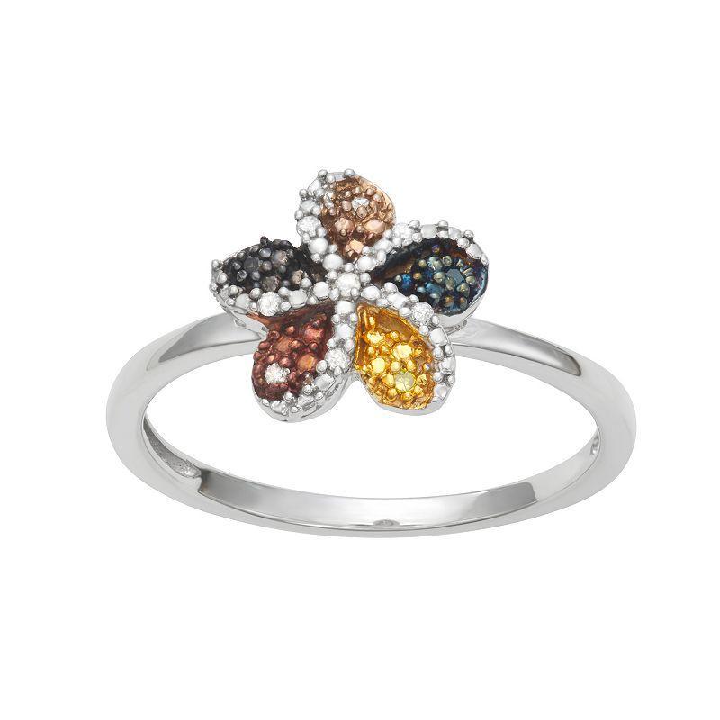 HDI Sterling Silver Colorful Diamond Accent Flower Ring, Womens White Product Image