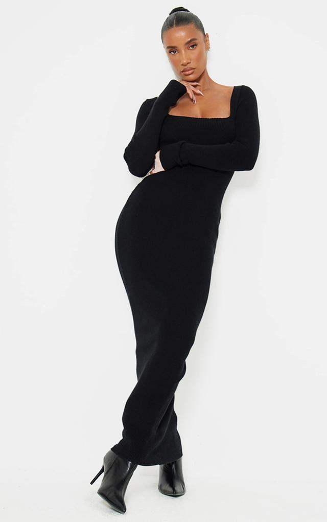  Black Square Neck Knitted Maxi Dress Product Image