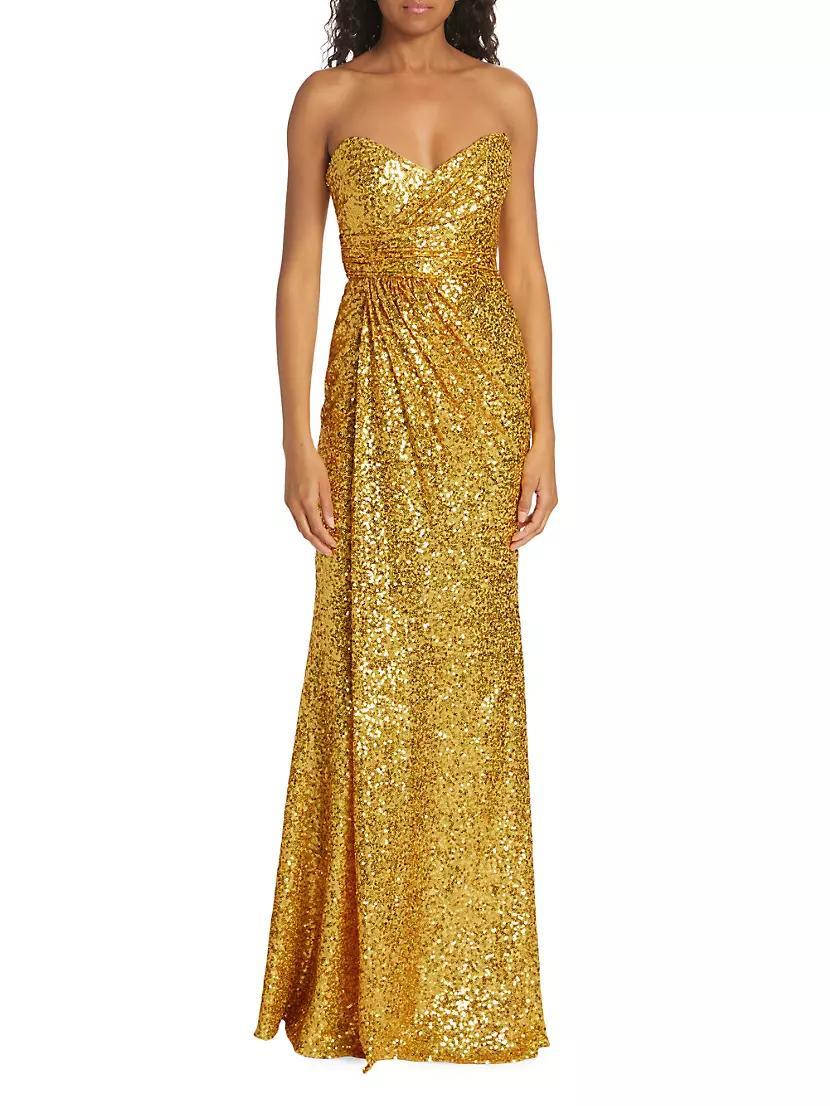 Sequined Strapless Draped Gown Product Image