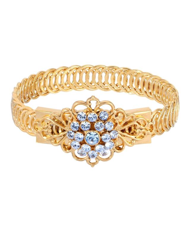 1928 Gold Tone Siam Flower Overlay Belt Bracelet, Womens, Blue Product Image