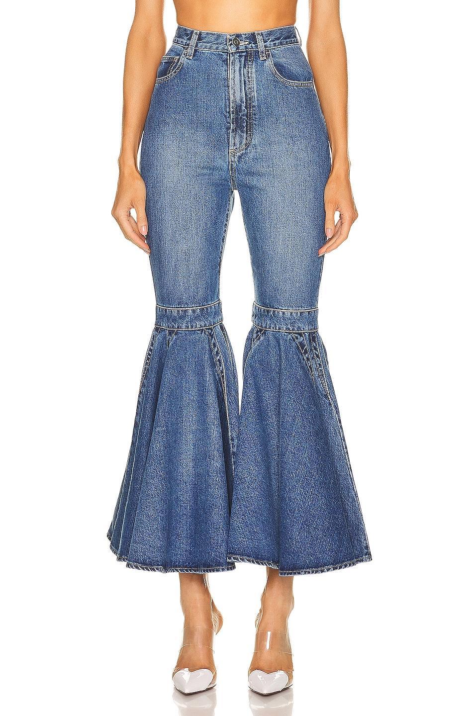 ALAÏA - Women's Stretch High-Rise Flared Jeans - Blue - FR 34 - Moda Operandi Product Image