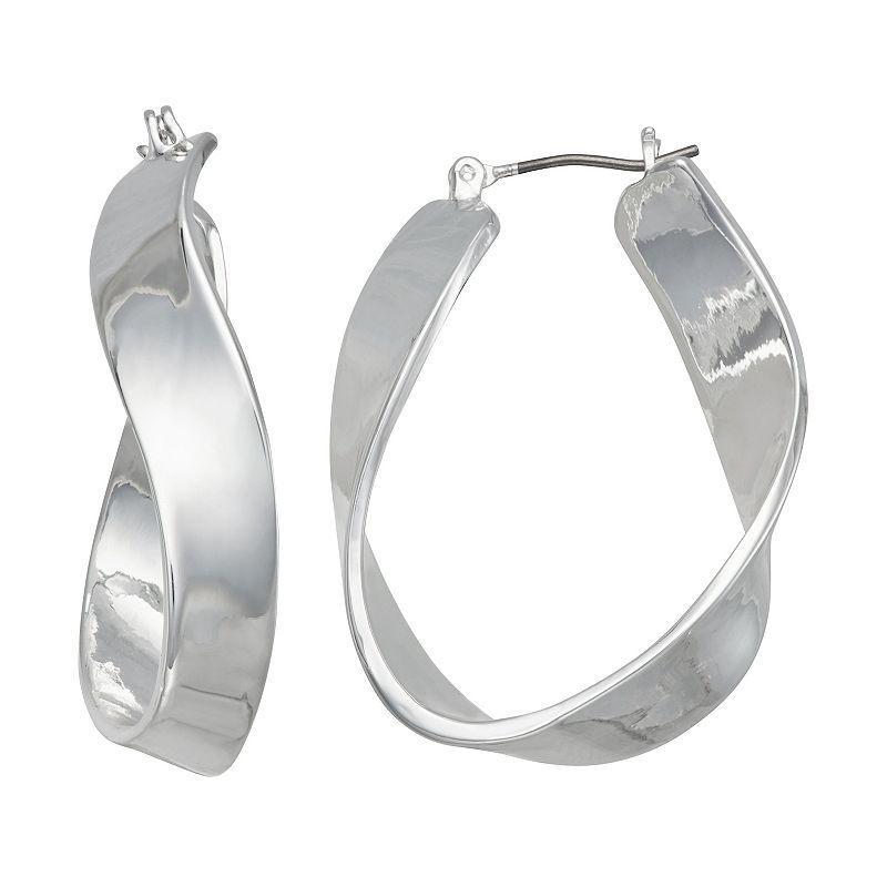 Nine West Silver Tone Wavy Hoop Earrings, Womens Product Image