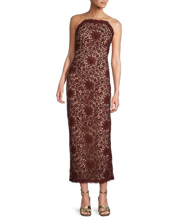 Antonio Melani Nancy Schiffli Lace Sqaure Neck Sleeveless Sheath Midi Dress Product Image