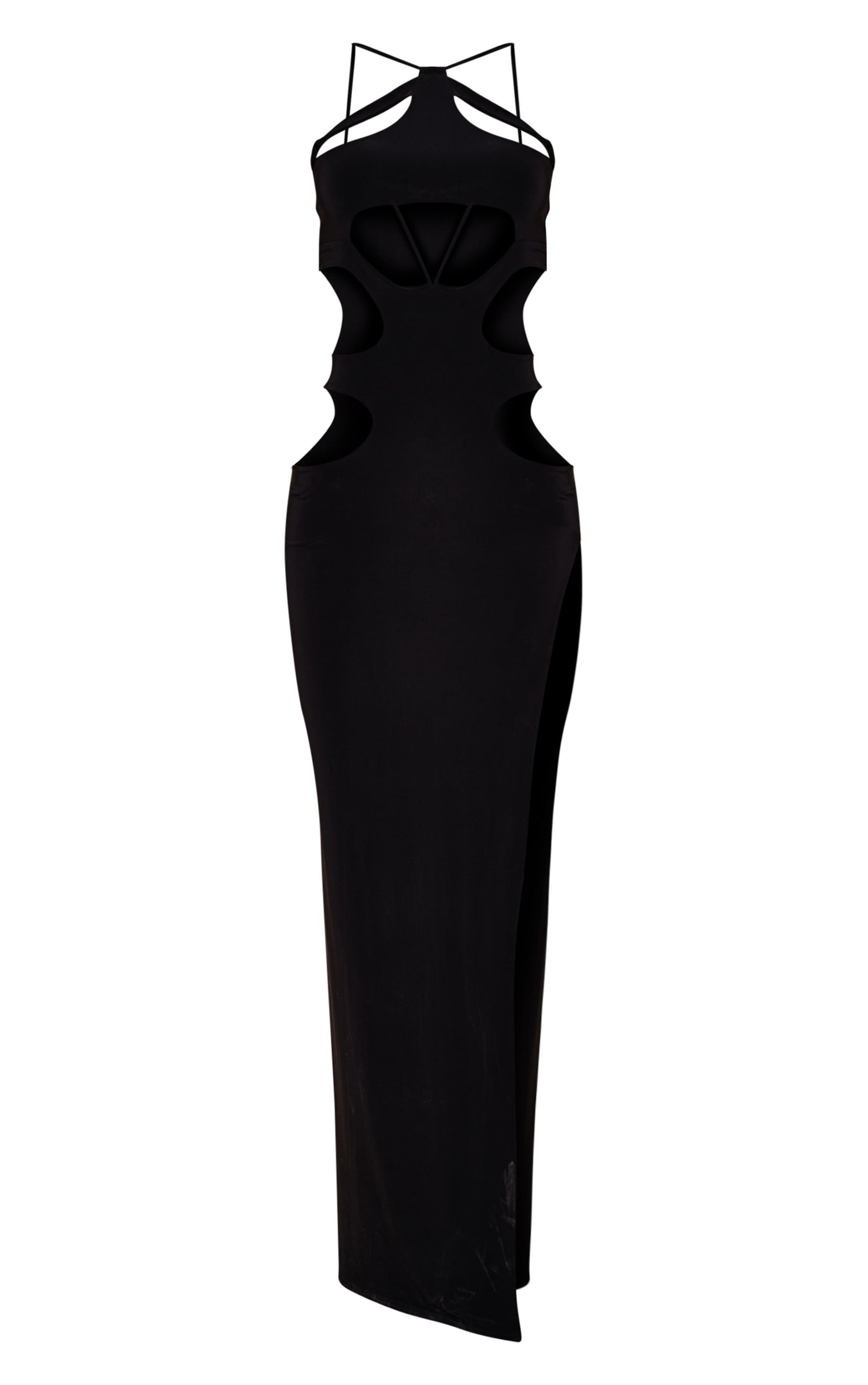 Black Slinky Halter Neck Extreme Cut Out Maxi Dress Product Image