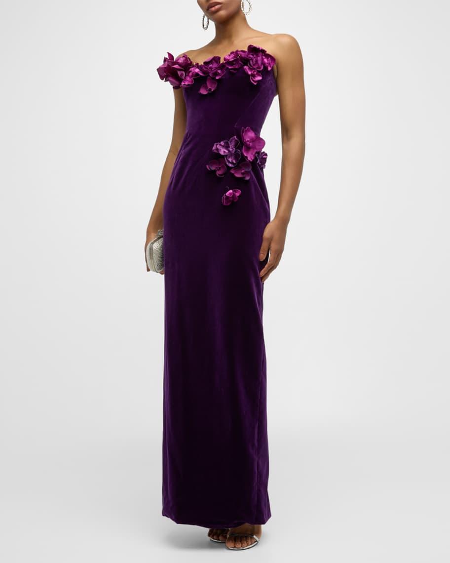 Strapless Satin Orchid Velvet Gown Product Image