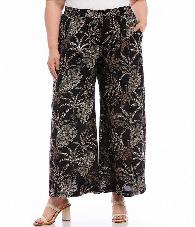 Karen Kane Plus Size Dotted Leaf Print Wide-Leg Pull-On Pants Product Image