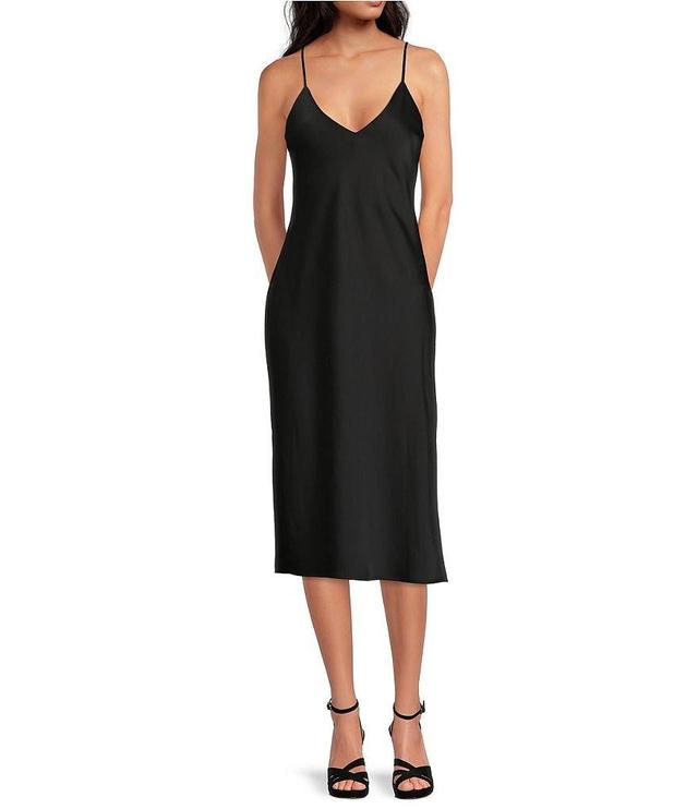 Gianni Bini Harper Satin V-Neck Sleeveless Slip Midi Dress Product Image