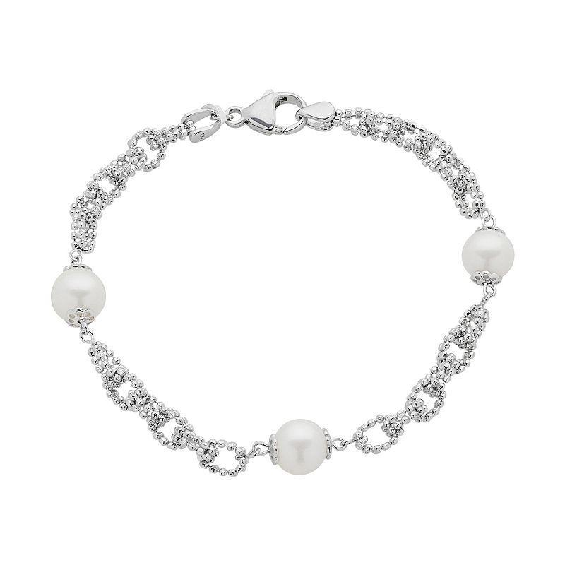 Sterling Silver Freshwater Cultured Pearl Bracelet, Womens White Product Image