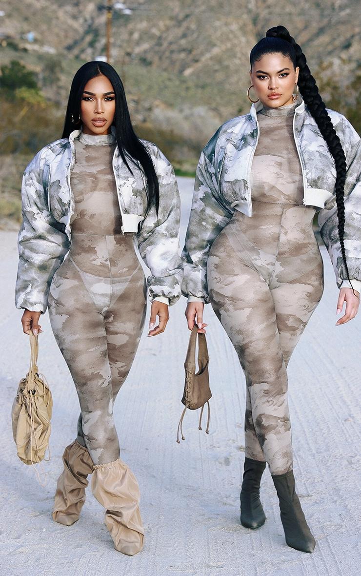 Plus Grey Camo Printed Mesh Jumpsuit Product Image