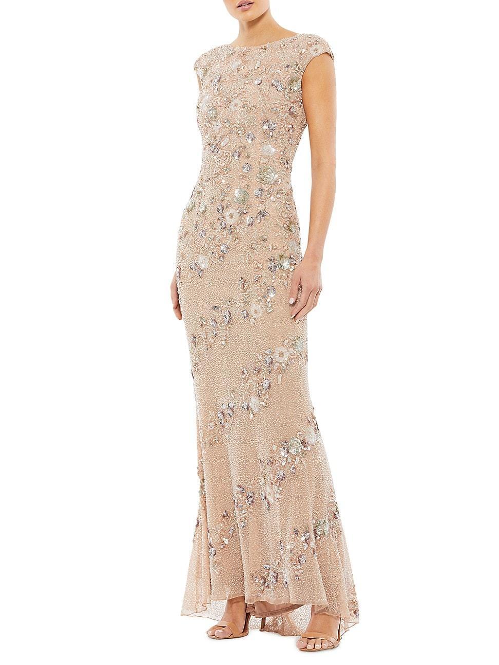 Mac Duggal Beaded Boat Neck Cap Sleeve Sheath Gown Product Image