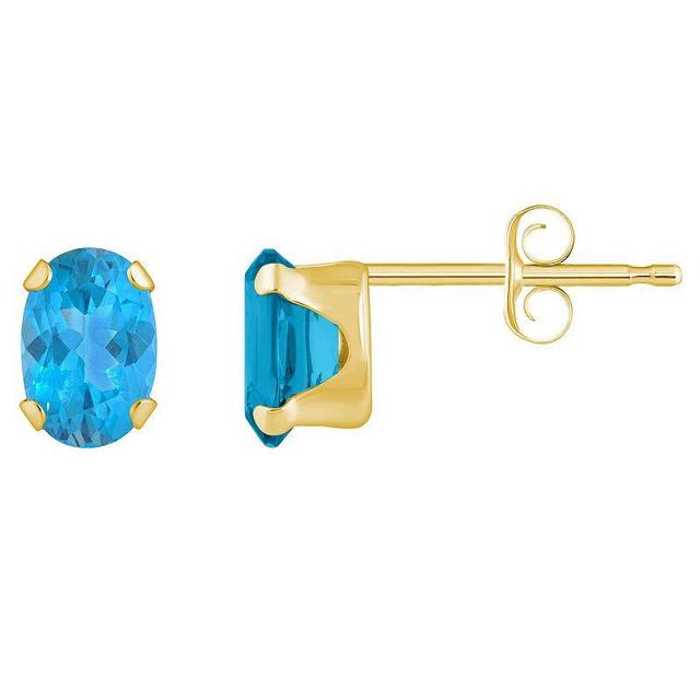 Celebration Gems 10k Gold Oval Aquamarine Stud Earrings, Womens, Blue Product Image